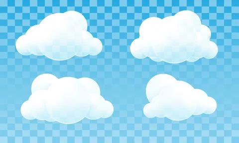 White clouds 3D circles collection on blue sky transparent background vector Stock Illustration