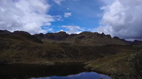 White Clouds Above Mountain And Lake [Timelapse] Stock Footage 88346384