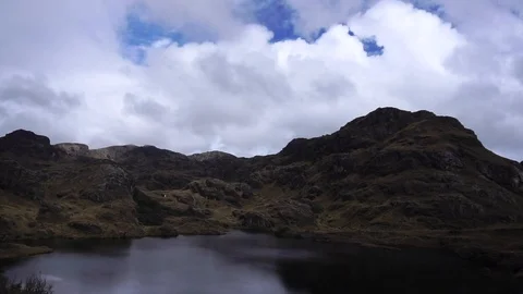 White Clouds Above Mountains And Lake [Timelapse] Stock Footage 88346364