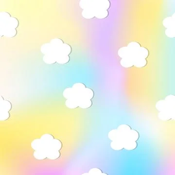 White clouds on abstract rainbow sky Stock Illustration