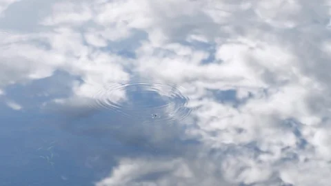White Clouds and Blue Sky Reflected in Water (60p real-time) Stock Footage 124585378