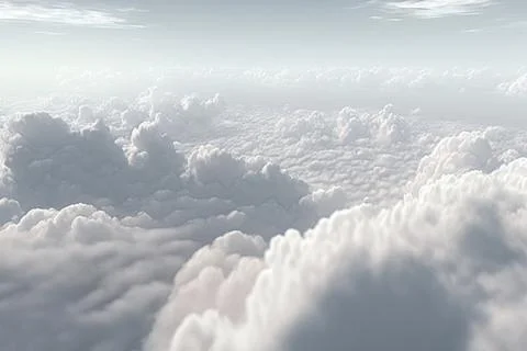 White clouds and blue sky from airplane window view. Cloudscape background. Illustrazione stock