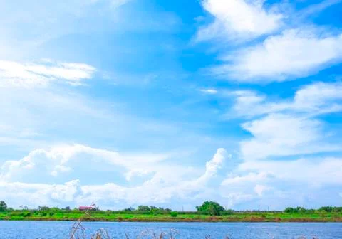 White clouds and blue sky with trees of beautiful view landscape Stock Photos