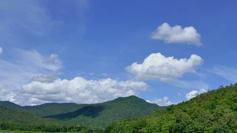 White clouds and mountain backdrops and lakes Stock Footage 91636706