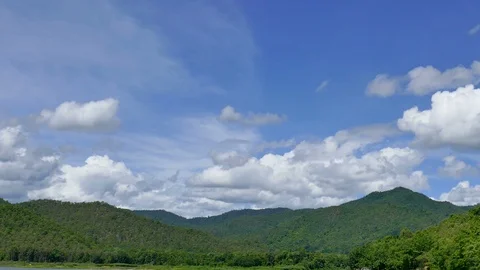 White clouds and mountain backdrops and lakes Stock Footage 91636912