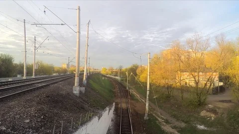 White clouds and trains in spring timelapse Vidéo 82981215