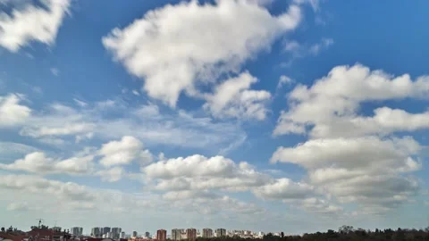 White clouds are passing under blue sky in relaxing time lapse clip Stock Footage 131297096