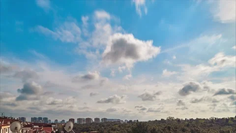 White clouds are passing under blue sky above buildings of ıstanbul Stock Footage 131308265