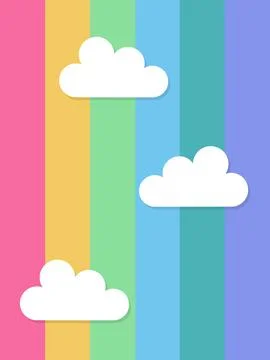 White clouds on the background of the rainbow. Rainbow wallpaper. Simple flat Illustrazione stock