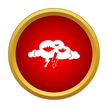 White clouds with bats and lightning on red icon Stock Illustration
