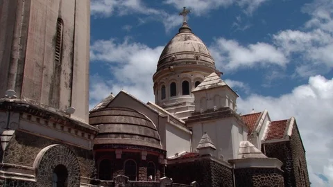 White clouds behind Balata Cathedral on Martinique island Stock Footage 88033108