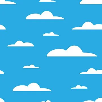 White clouds on blue background. Sky seamlesss pattern. Cartoon modern white 스톡 일러스트