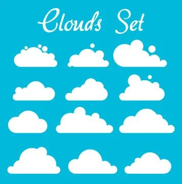 White clouds on blue background, vector set Stock Illustration