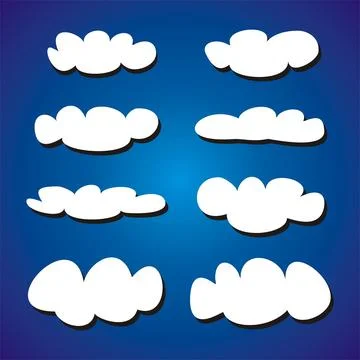 White clouds on blue sky background vector set. Cloud computing concept Stock Illustration