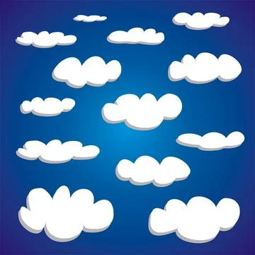 White clouds on blue sky background vector set. Cloud computing concept cartoon Illustrazione stock