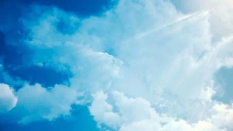 White clouds blue sky. Cloudy weather timelapse. Beauty of light in summer Stock Illustration