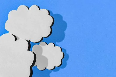 White clouds on blue sky with paper cut effect. Perspective 3D view illustrat 스톡 일러스트