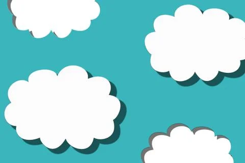 White clouds on blue sky with paper cut effect. Perspective 3D view illustrat 库存插图