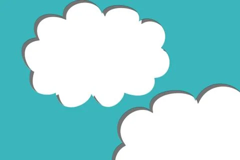 White clouds on blue sky with paper cut effect. Perspective 3D view illustrat 스톡 일러스트