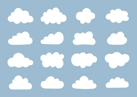 White clouds in blue sky. Puffy, fluffy, cumulus clouds on blue backdrop. Cloudy Stock Illustration