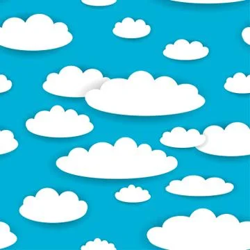 White clouds on blue sky seamless background pattern. vector 库存插图