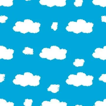White clouds on blue sky seamless pattern. Chalk drawn clouds イラスト素材