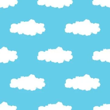 White clouds on blue sky seamless pattern. Chalk drawn clouds Stock Illustration
