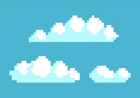 White Clouds in Blue Sky Vector Illustration Pixel Stock Illustration