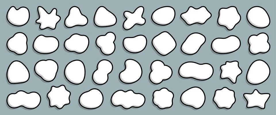 White clouds collection, comic art bubbles, milk stains, liquid drops set, wavy Stock Illustration