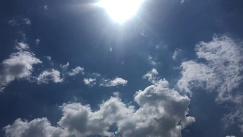 White clouds disappear in the hot sun on blue sky. Time-lapse motion clouds blue Stock Footage 76995626