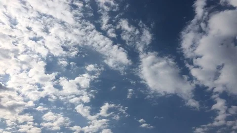 White clouds disappear in the hot sun on blue sky. Time-lapse motion clouds blue Stock Footage