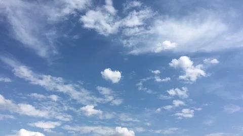 White clouds disappear in the hot sun on blue sky. Time-lapse motion clouds, blu Stock Footage 112274603