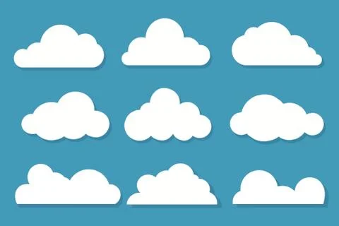 White clouds flat design set on blue sky background. Vector 스톡 일러스트