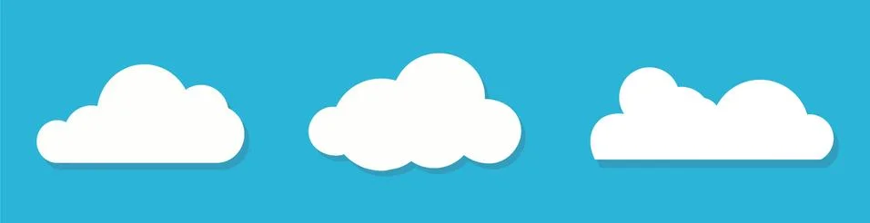 White clouds flat design set on blue background. Vector Stock Illustration