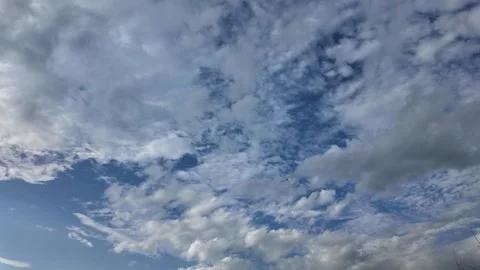White clouds float across the blue sky. Puffy fluffy soft clouds. Timelapse Stock Footage 338357156
