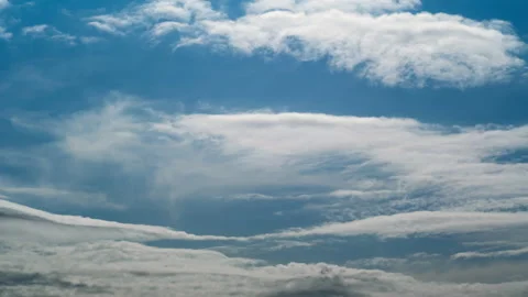 White clouds floating on blue sky like wave. Airplanes flying across sky scape Stock Footage 160030370