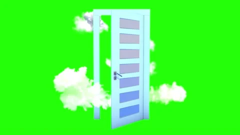 White Clouds Flying Out Through The Open Blue Door. Abstract Metaphor. 4K Stock Footage 194832411