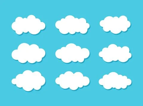 White clouds icon set with shadow on blue background Stock Illustration
