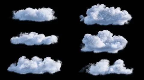 White clouds isolate on black background. 3d illustration 스톡 일러스트