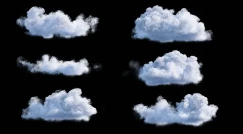 White clouds isolate on black background. 3d illustration イラスト素材