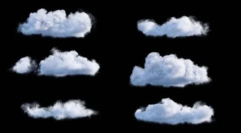 White clouds isolate on black background. 3d illustration Stock Illustration