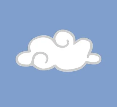 White clouds isolated on a blue background. Icon of childish clouds in blue sky. Stock Illustration