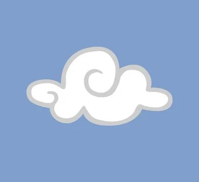 White clouds isolated on a blue background. Icon of childish clouds in blue sky. Stock Illustration