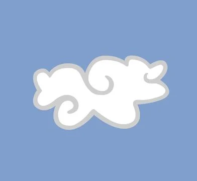 White clouds isolated on a blue background. Icon of childish clouds in blue sky. Stock Illustration