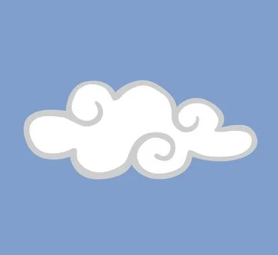 White clouds isolated on a blue background. Icon of childish clouds in blue sky. Stock Illustration