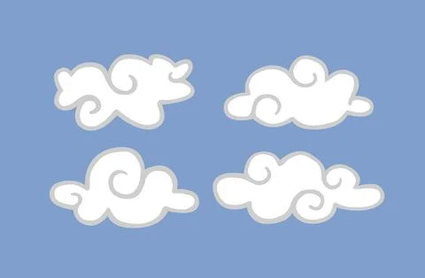 White clouds isolated on a blue background. Icon of childish clouds in blue sky. Stock Illustration