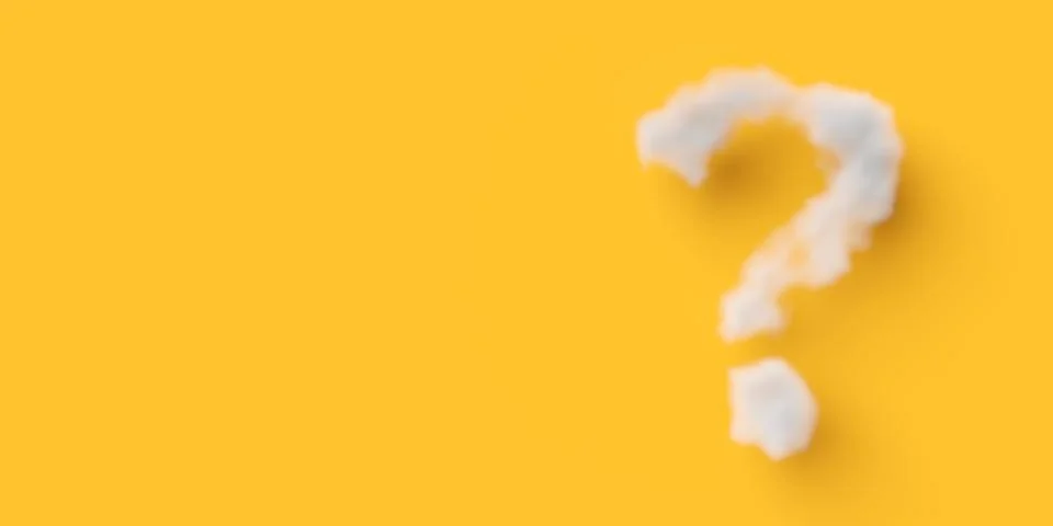 White clouds or smoke question mark on orange or yellow background, idea, s.. Stock Illustration