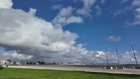 White clouds over beach Stock Footage 279050014