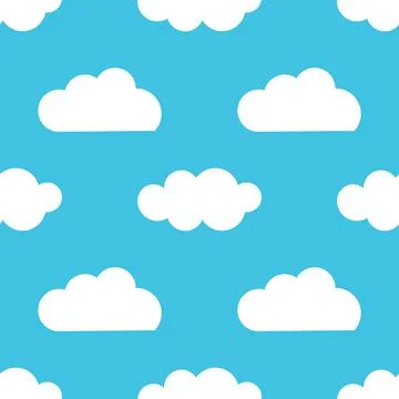 White clouds over blue sky seamless pattern. Vector illustration Stock Illustration
