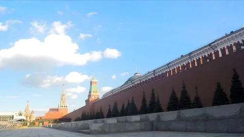White clouds over Kremlin walls on summer day timelapse Stock Footage 82980748